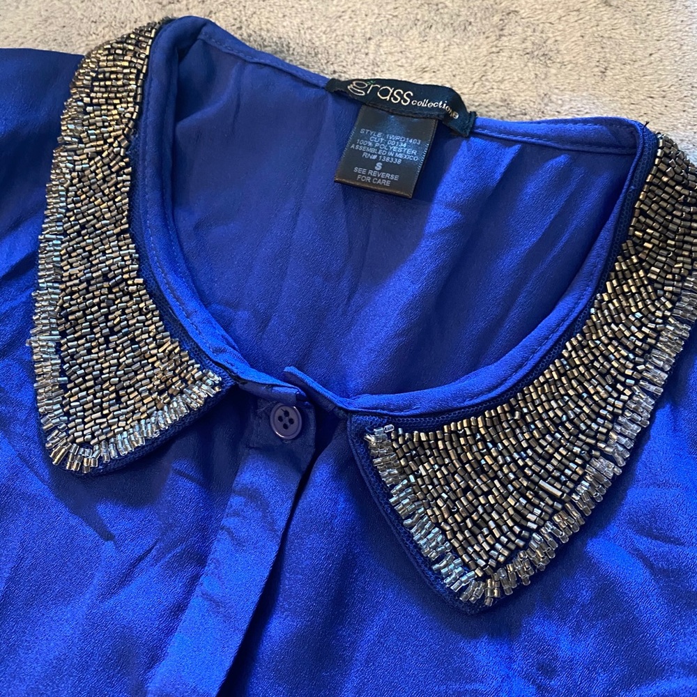 Grass Collection - blue blouse, size small.